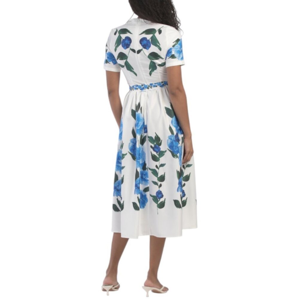 DALIA MACPHEE Short Sleeve Floral Dress With Belt - Picture 2 of 5